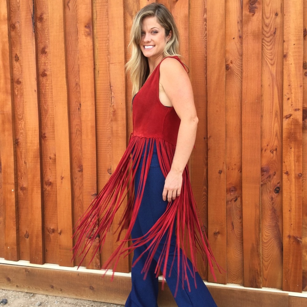 Red Deerskin Suede Extreme Fringe Vest
